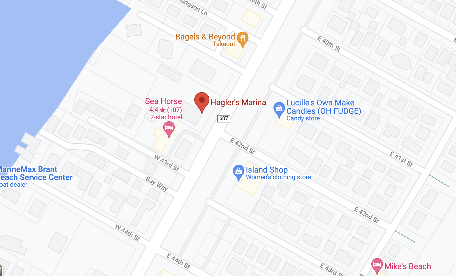 Map Location of Hagler's Marina - it's right across from Lucille's Fudge on route 72