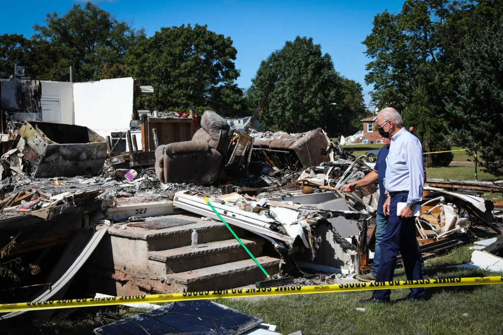 President Biden toured storm-ravaged neighborhoods in Manville after Hurricane Ida in September 2021